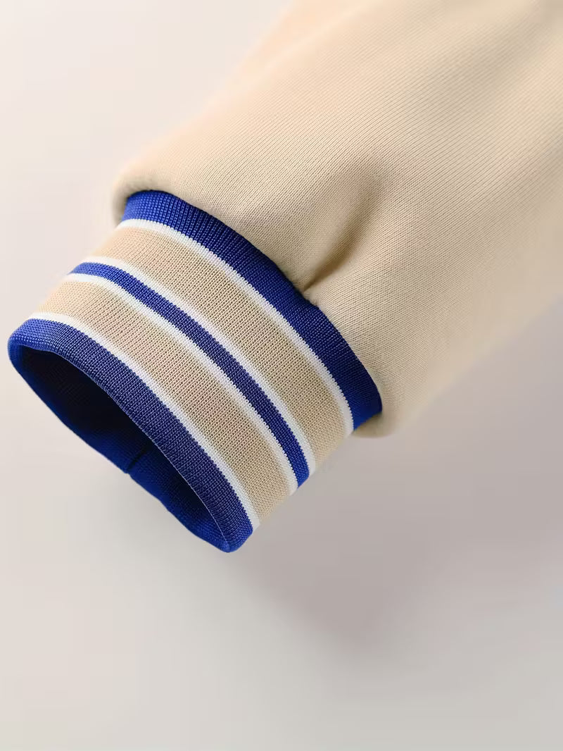 Men's white baseball jacket embroidered with letters - long sleeves and pockets for fall/winter