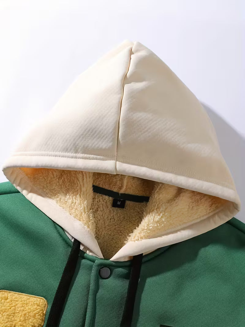 Men'S Casual Hooded Baseball Jacket with Embroidered Lettering