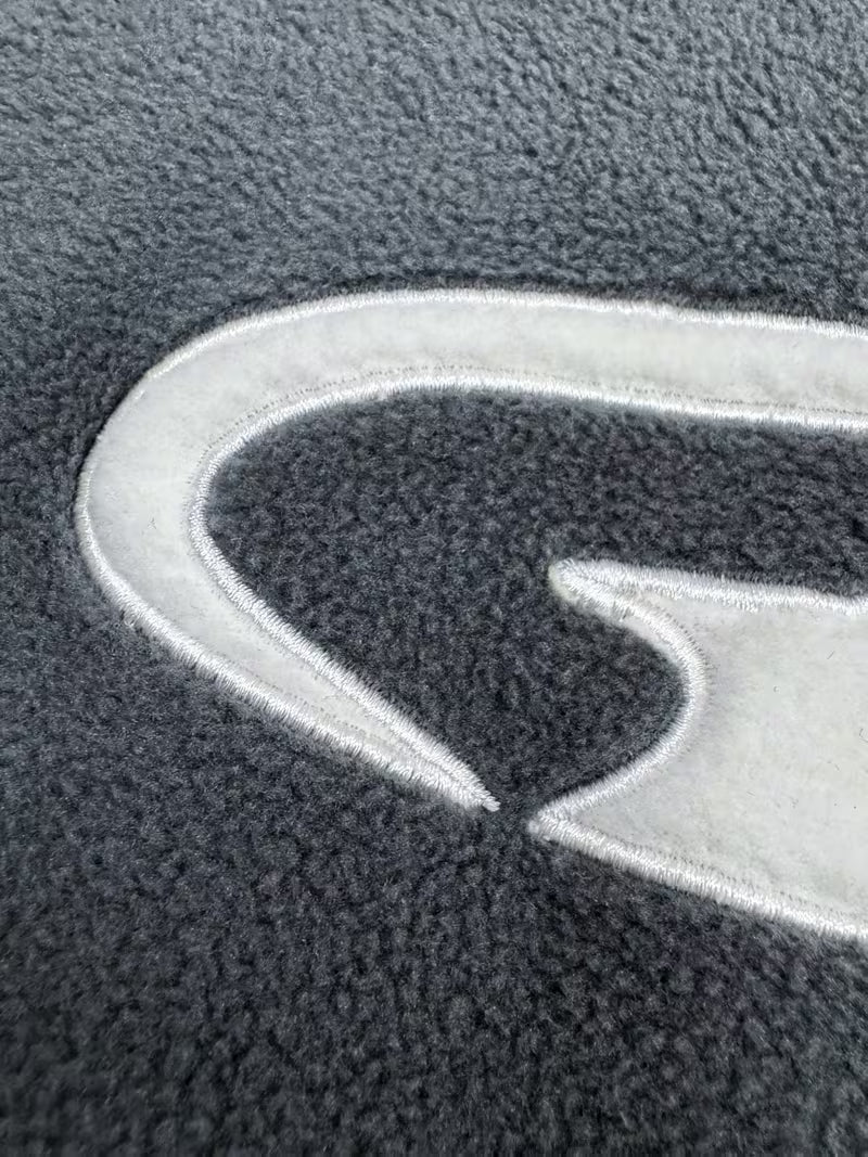 Heavy-Duty Plush Hooded Sweatshirt with Greek Letter Zeta Logo Embellishment - Grey/White Two-Tone Casual Winter Sweater, Hand Washable Non-Stretch Fabric for Cold Weather