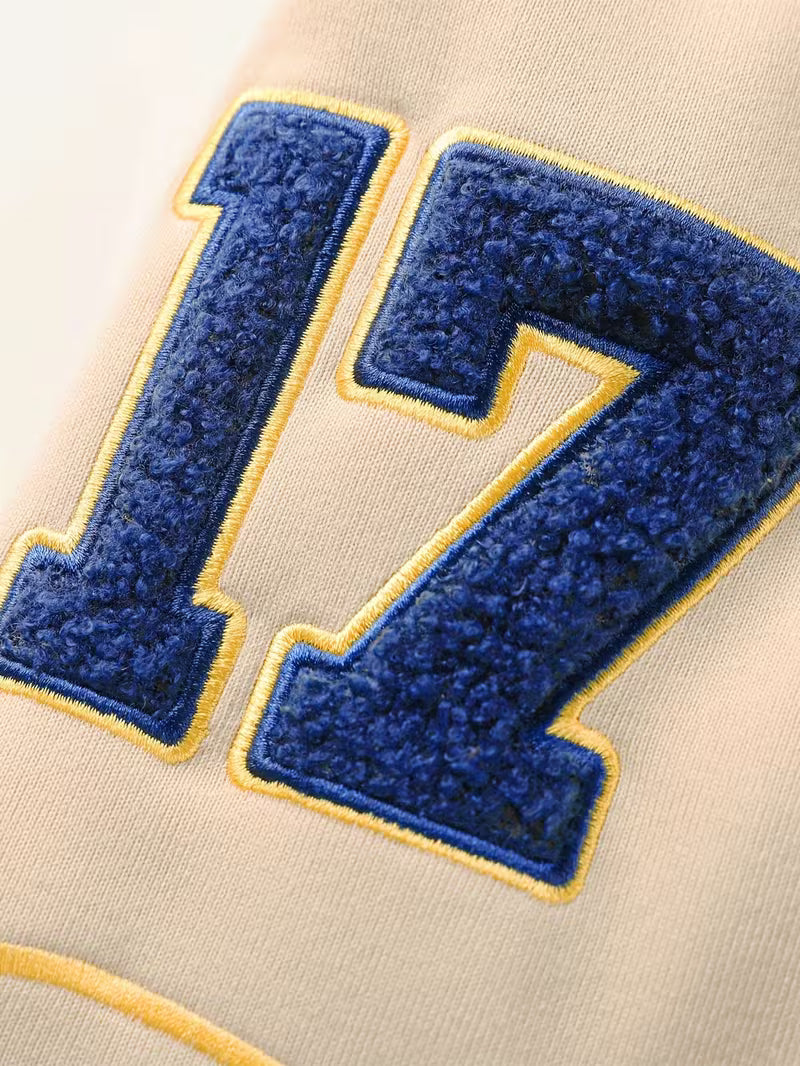 Men's white baseball jacket embroidered with letters - long sleeves and pockets for fall/winter