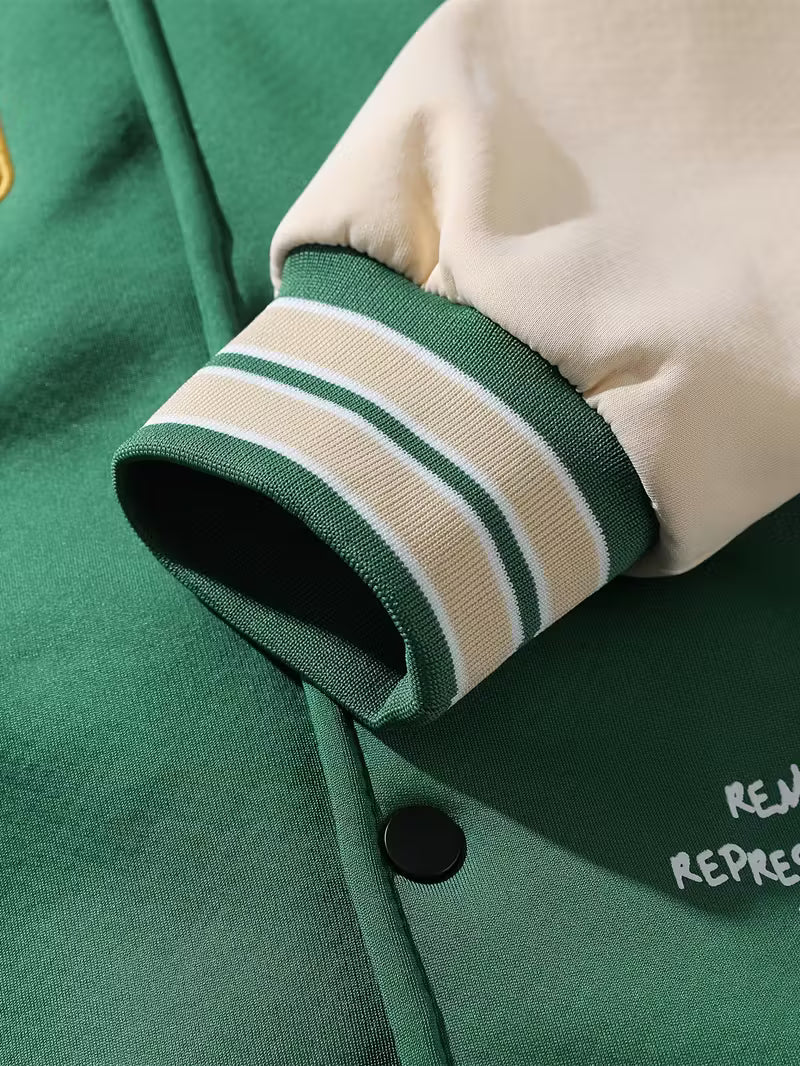 Men'S Casual Hooded Baseball Jacket with Embroidered Lettering