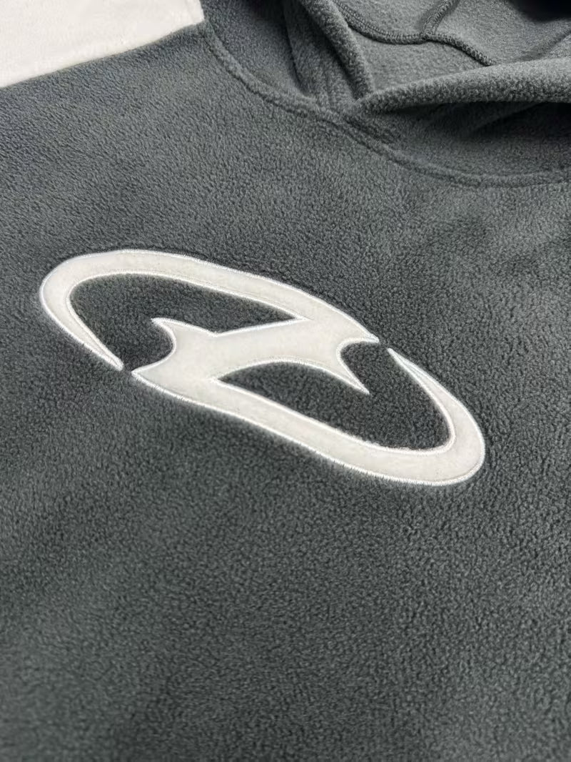 Heavy-Duty Plush Hooded Sweatshirt with Greek Letter Zeta Logo Embellishment - Grey/White Two-Tone Casual Winter Sweater, Hand Washable Non-Stretch Fabric for Cold Weather